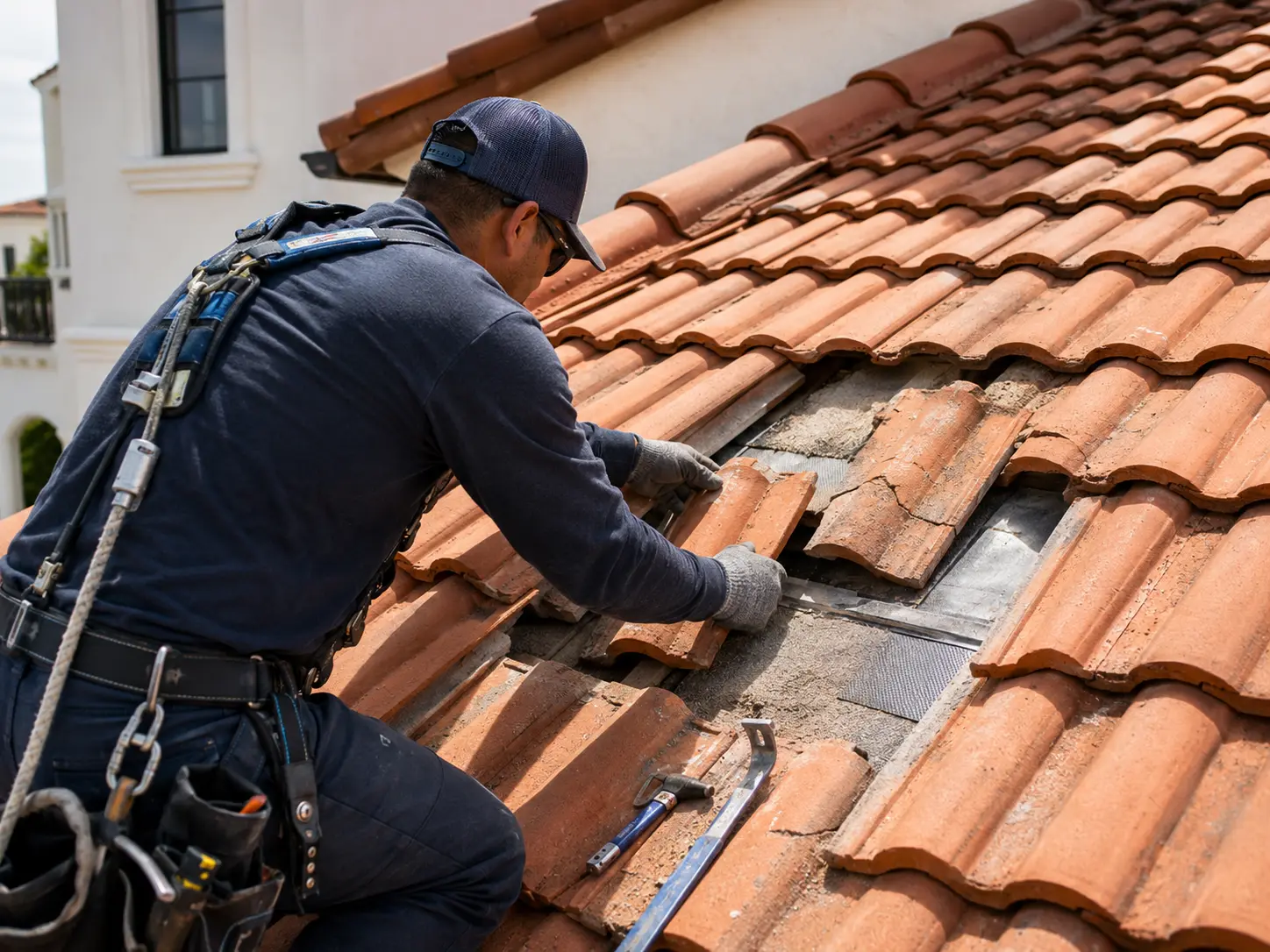 Careful detail work on a residential tile roof